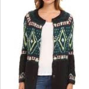 Free People Fair Isle Cardigan Wool long Sweater M